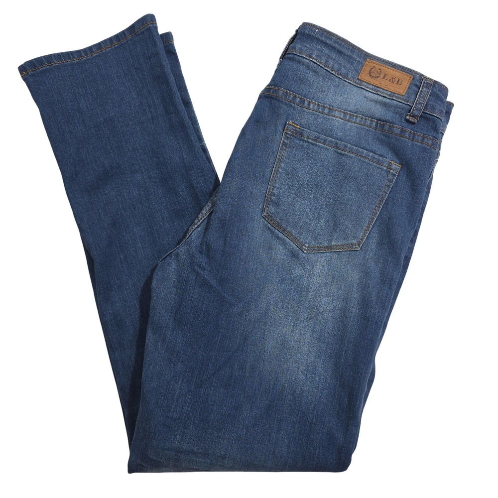 L&B Jeans Womens 12 Blue Stretch Denim Medium Wash Straight Leg Zip Fly 5 Pocket